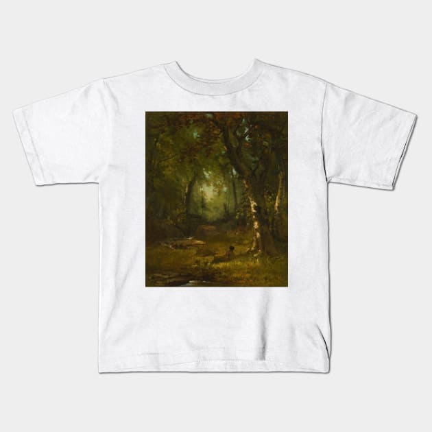 Landscape With Huntsman by George Inness Kids T-Shirt by Classic Art Stall